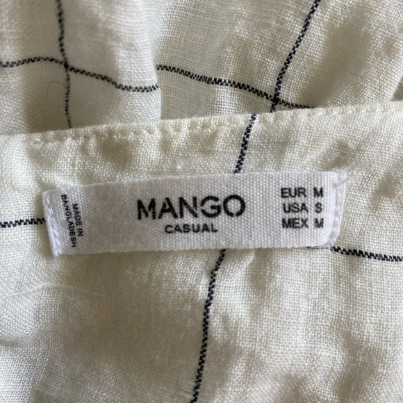 Mango Linen Blend White & Black Checkered Top Blouse w/ Open Tie Back and V neck - Picture 8 of 9